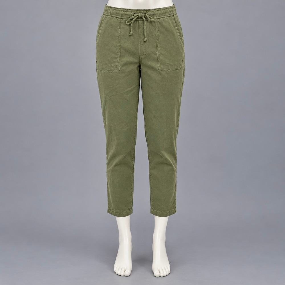 Chico's Pants Women 10 Size 1.5T Olive Green Pull On Drawstring Straight Leg 30"